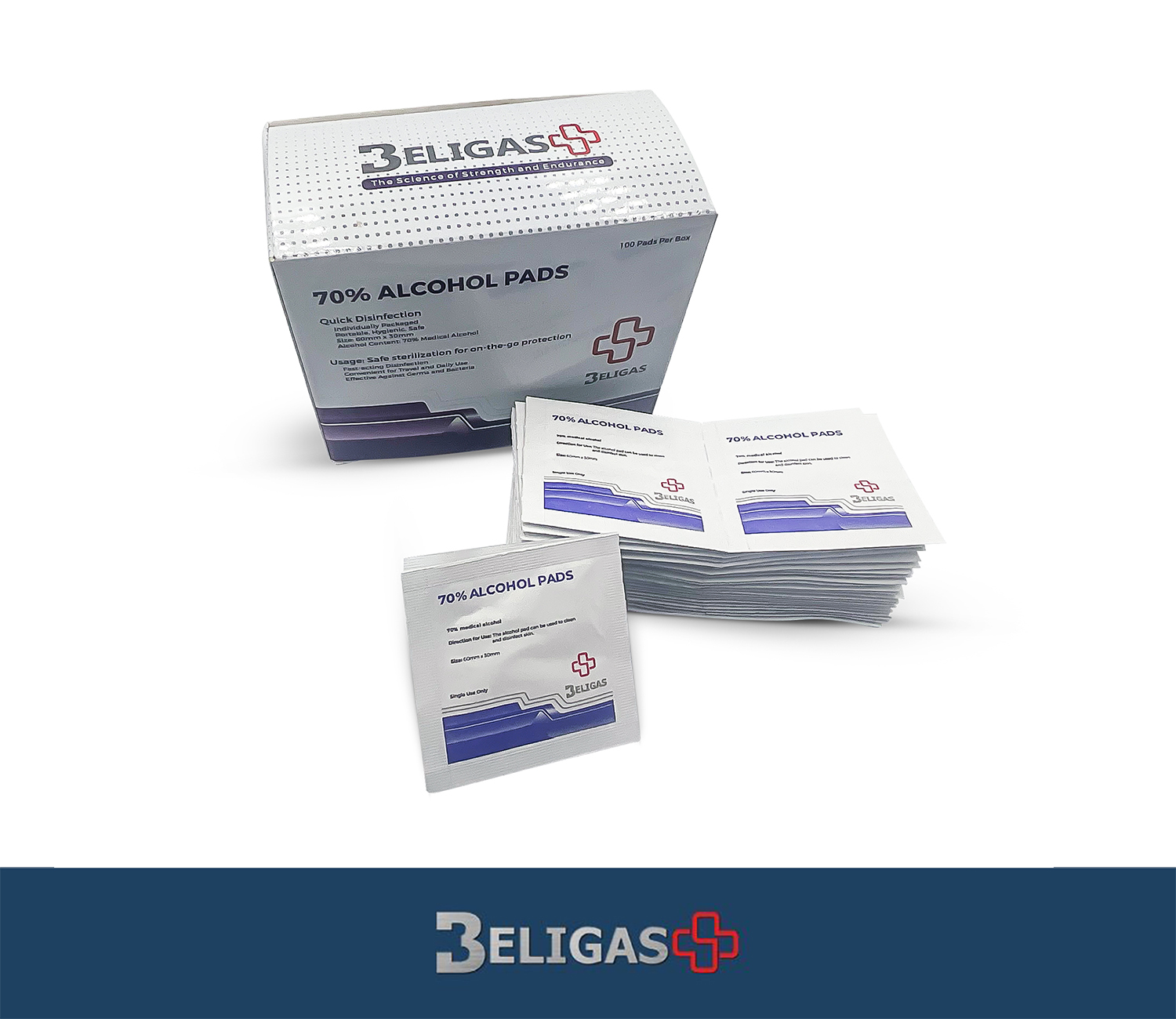 Beligas 70% Alcohol Pads 100 Pads Per Box - Image 2