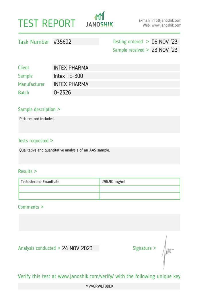 intex pharma te 300 (testosterone enanthate, test e)